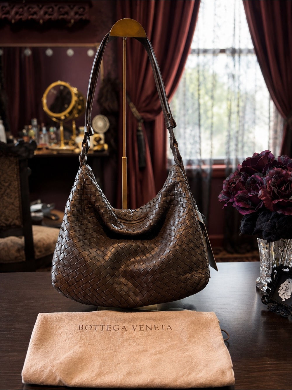Bottega Veneta Dark Brown Intrecciato Woven Leather Shoulder Hobo